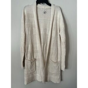 Joie Knit Open Long Sleeve Crochet Eyelet Long Cardigan Pockets Cream Medium